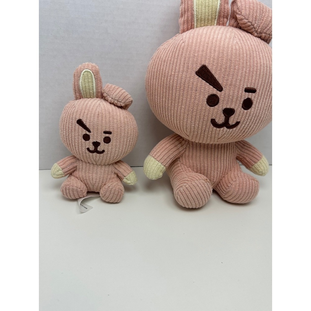BT21 Cooky Corduroy Plush Set Line Friends Pink Bunny 9 Inch and 5 Inch Clip On